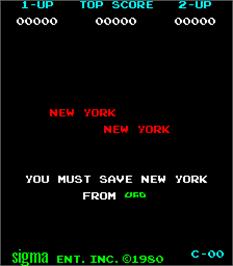 Title screen of New York! New York! on the Arcade.