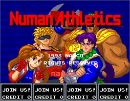 Title screen of Numan Athletics on the Arcade.