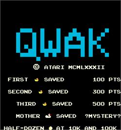 Title screen of Qwak on the Arcade.