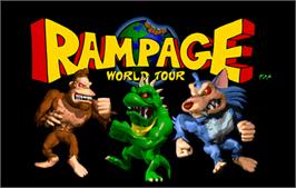 Title screen of Rampage: World Tour on the Arcade.