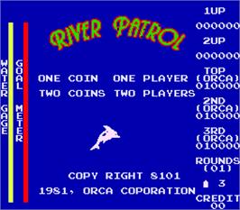 Title screen of River Patrol on the Arcade.