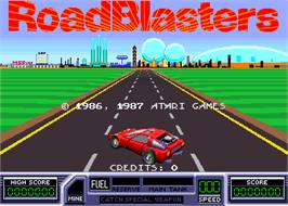 Title screen of Road Blasters on the Arcade.