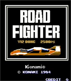 Title screen of Road Fighter on the Arcade.