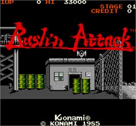 Title screen of Rush'n Attack on the Arcade.