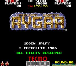 Title screen of Rygar on the Arcade.