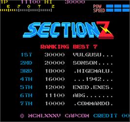 Title screen of Section Z on the Arcade.