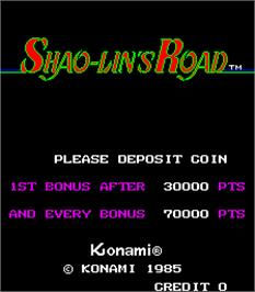 Title screen of Shao-lin's Road on the Arcade.