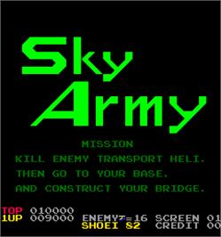 Title screen of Sky Army on the Arcade.