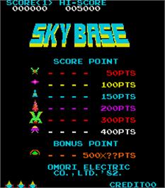 Title screen of Sky Base on the Arcade.