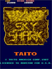 Title screen of Sky Shark on the Arcade.
