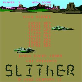 Title screen of Slither on the Arcade.