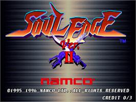 Title screen of Soul Edge Ver. II on the Arcade.