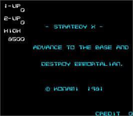 Title screen of Strategy X on the Arcade.