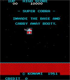 Title screen of Super Cobra on the Arcade.