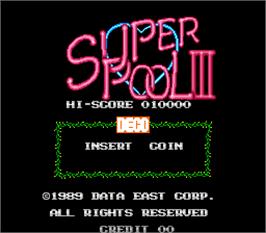 Title screen of Super Pool III on the Arcade.