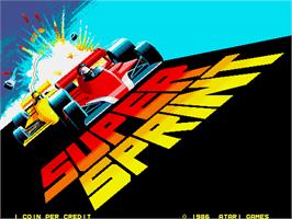 Title screen of Super Sprint on the Arcade.