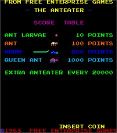 Title screen of The Anteater on the Arcade.