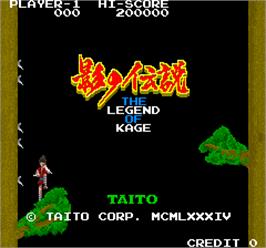 Title screen of The Legend of Kage on the Arcade.