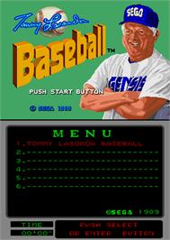 Title screen of Tommy Lasorda Baseball on the Arcade.