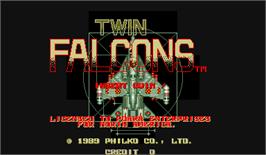 Title screen of Twin Falcons on the Arcade.
