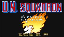 Title screen of U.N. Squadron on the Arcade.