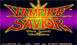 Title screen of Vampire Savior: The Lord of Vampire on the Arcade.