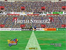 Title screen of Virtua Striker 2 Ver. 2000 on the Arcade.
