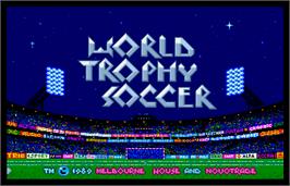 Title screen of World Trophy Soccer on the Arcade.