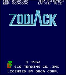 Title screen of Zodiack on the Arcade.