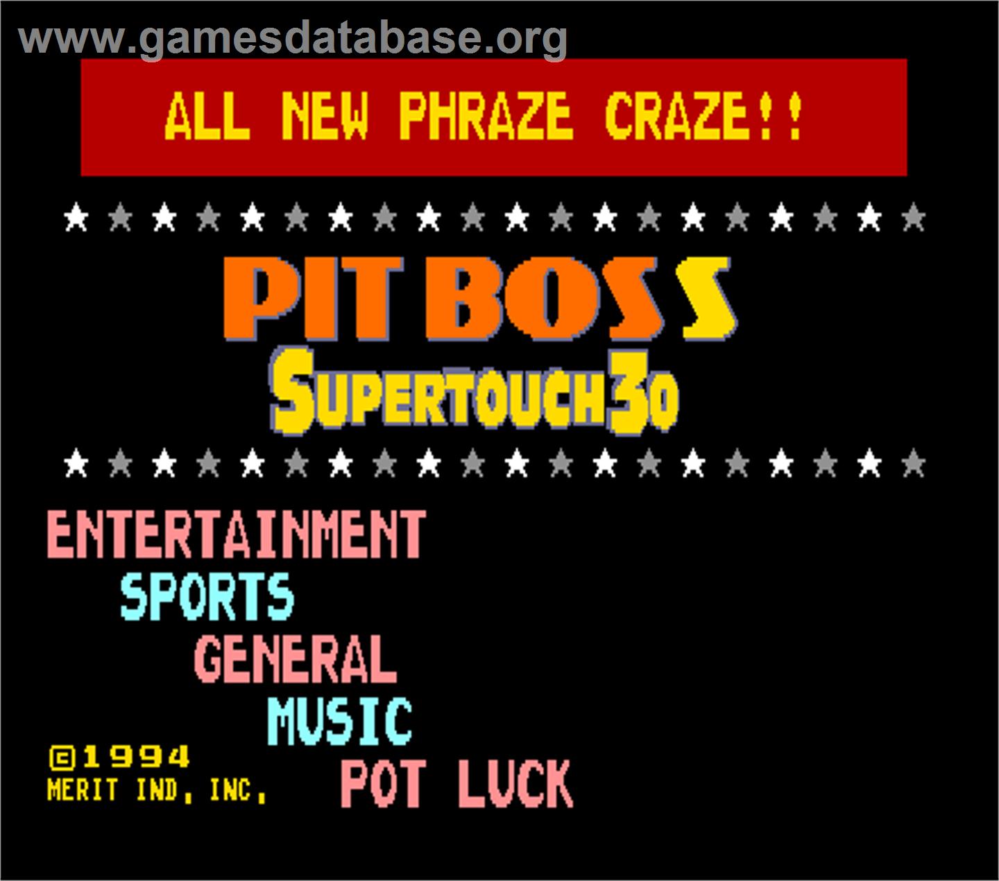 Pit Boss Supertouch 30 - Arcade - Artwork - Title Screen