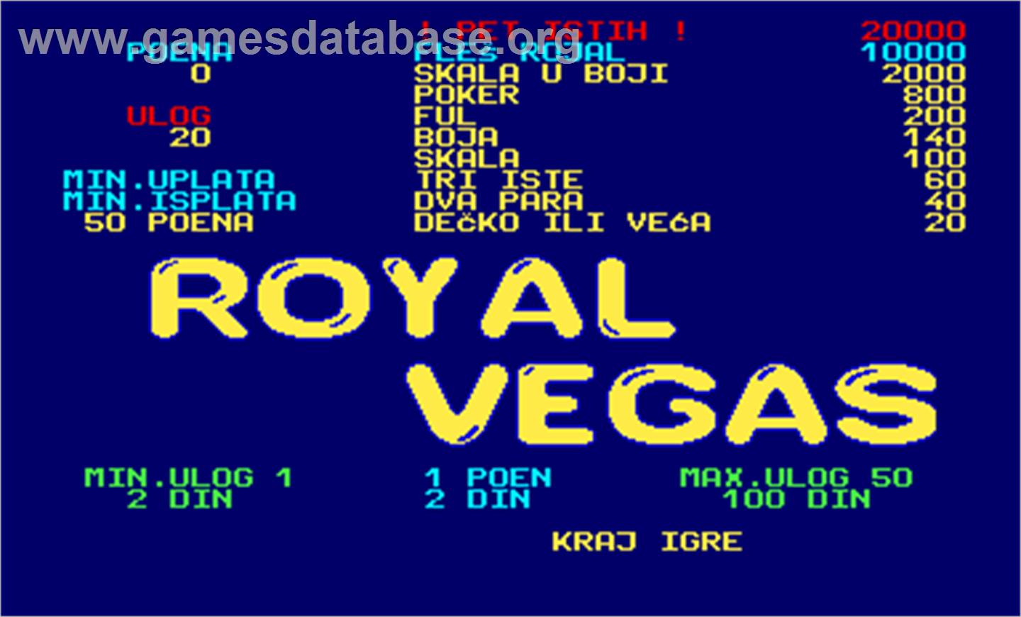 Royal Vegas Joker Card - Arcade - Artwork - Title Screen