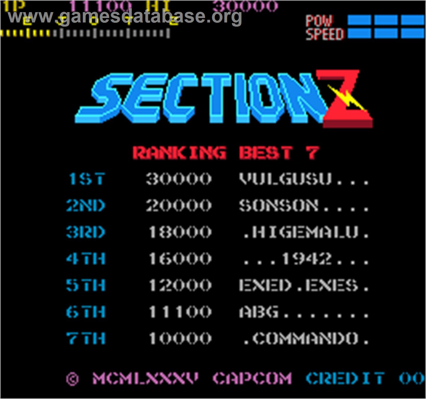 Section Z - Arcade - Artwork - Title Screen