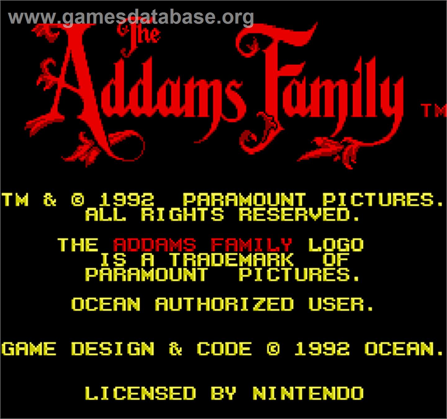 The Addams Family - Arcade - Artwork - Title Screen