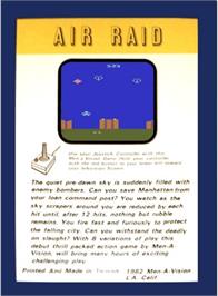 Box back cover for Air Raid on the Atari 2600.