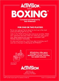 Box back cover for Boxing on the Atari 2600.
