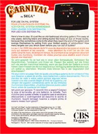 Box back cover for Carnival on the Atari 2600.