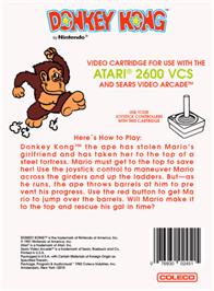 Box back cover for Donkey Kong on the Atari 2600.