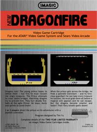 Box back cover for Dragonfire on the Atari 2600.