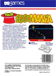 Box back cover for Eggomania on the Atari 2600.
