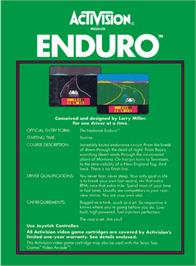 Box back cover for Enduro on the Atari 2600.