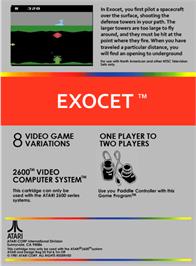 Box back cover for Exocet on the Atari 2600.