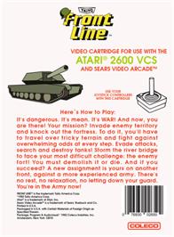 Box back cover for Front Line on the Atari 2600.