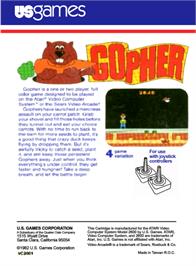 Box back cover for Gopher on the Atari 2600.