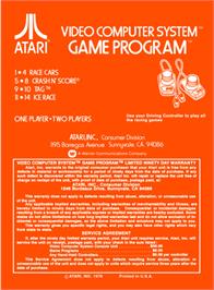 Box back cover for Indy 500 on the Atari 2600.