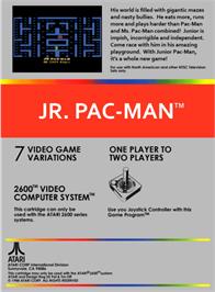Box back cover for Jr. Pac-Man on the Atari 2600.