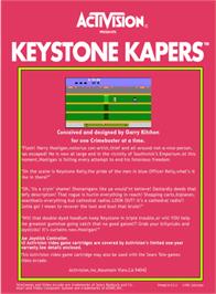 Box back cover for Keystone Kapers on the Atari 2600.