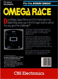 Box back cover for Omega Race on the Atari 2600.