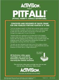Box back cover for Pitfall! on the Atari 2600.