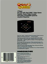 Box back cover for Q*Bert's Qubes on the Atari 2600.