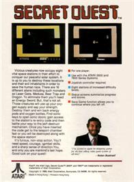 Box back cover for Secret Quest on the Atari 2600.